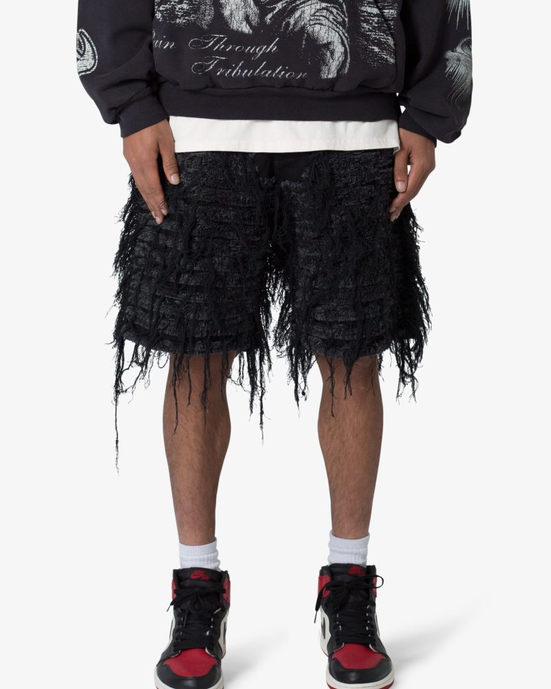 Allover Frayed Denim Shorts - Black