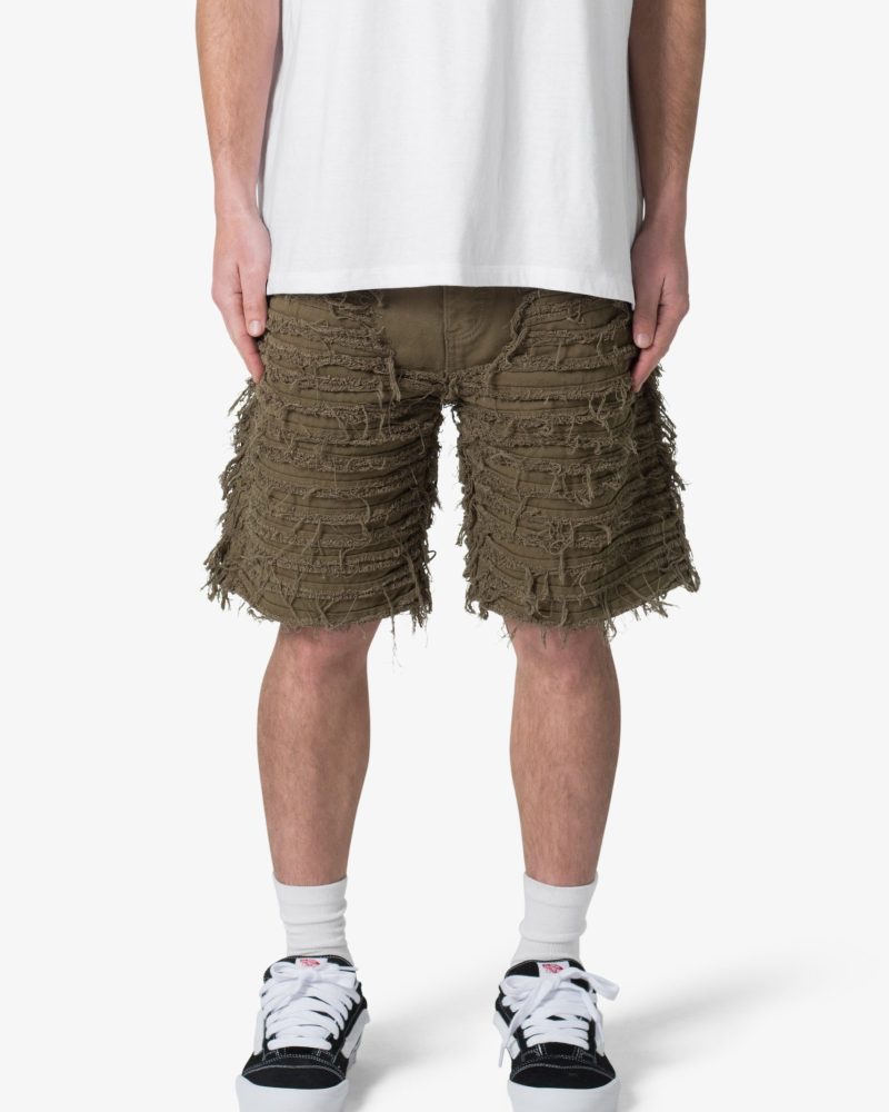 Allover Frayed Denim Shorts - Olive