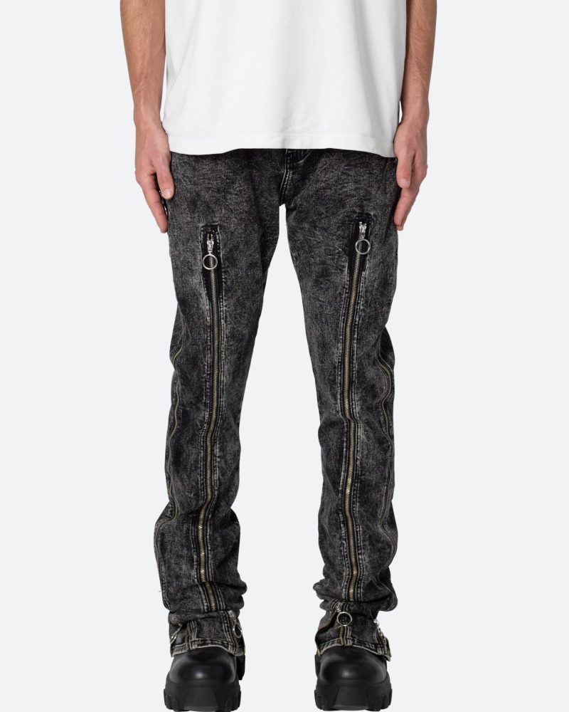 B571 Zipper Flare Pants - Washed Black