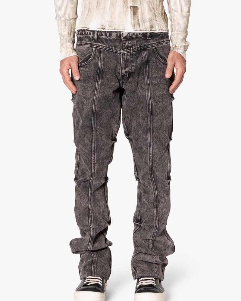 B648 Side Pinned Flare Denim - Washed Black