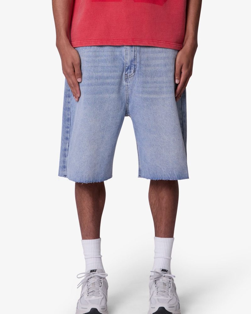 Baggy Cut Off Denim Shorts - Light Blue
