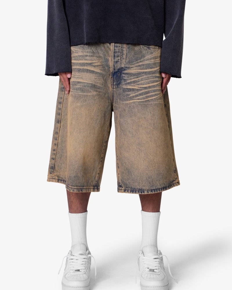 Baggy Dust Stone Denim Shorts - Vintage Blue