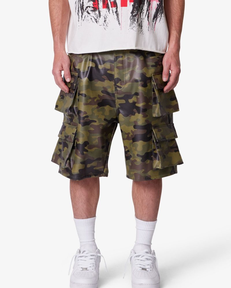 Baggy Leather Cargo Shorts - Camo