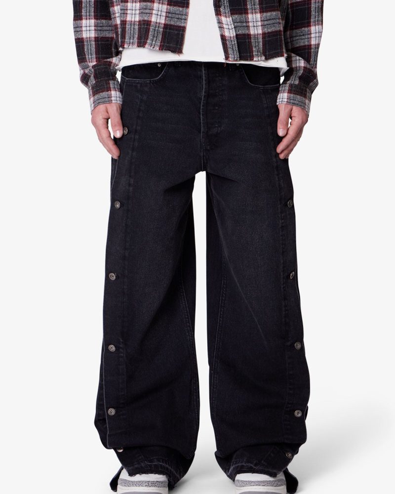 Baggy Offset Button Denim - Black