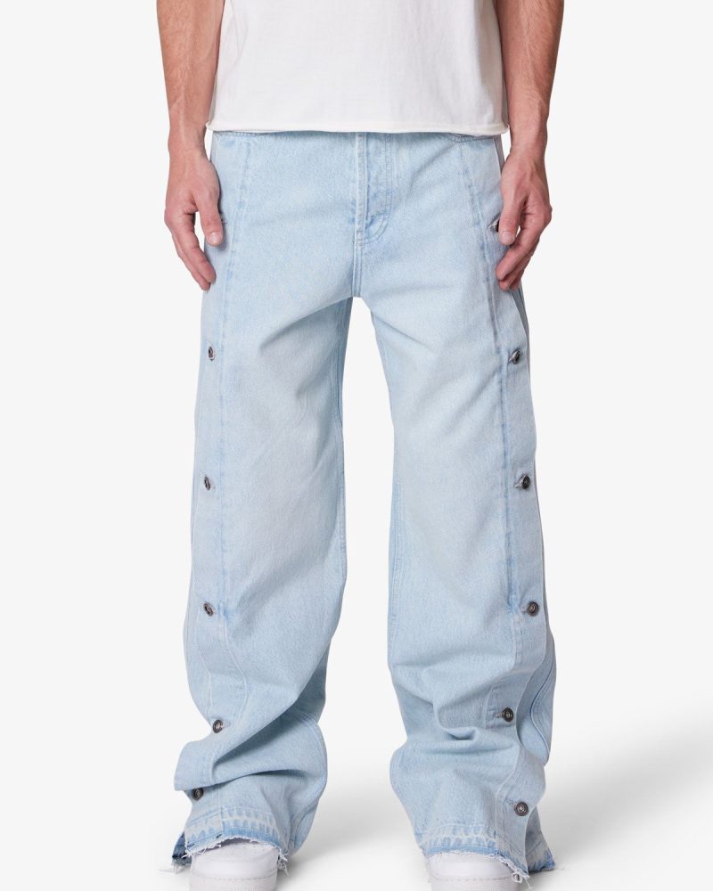 Baggy Offset Button Denim - Light Blue
