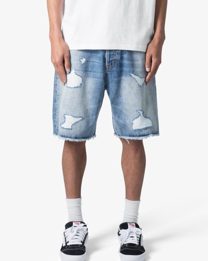 Baggy Rip Denim Shorts - Vintage Blue
