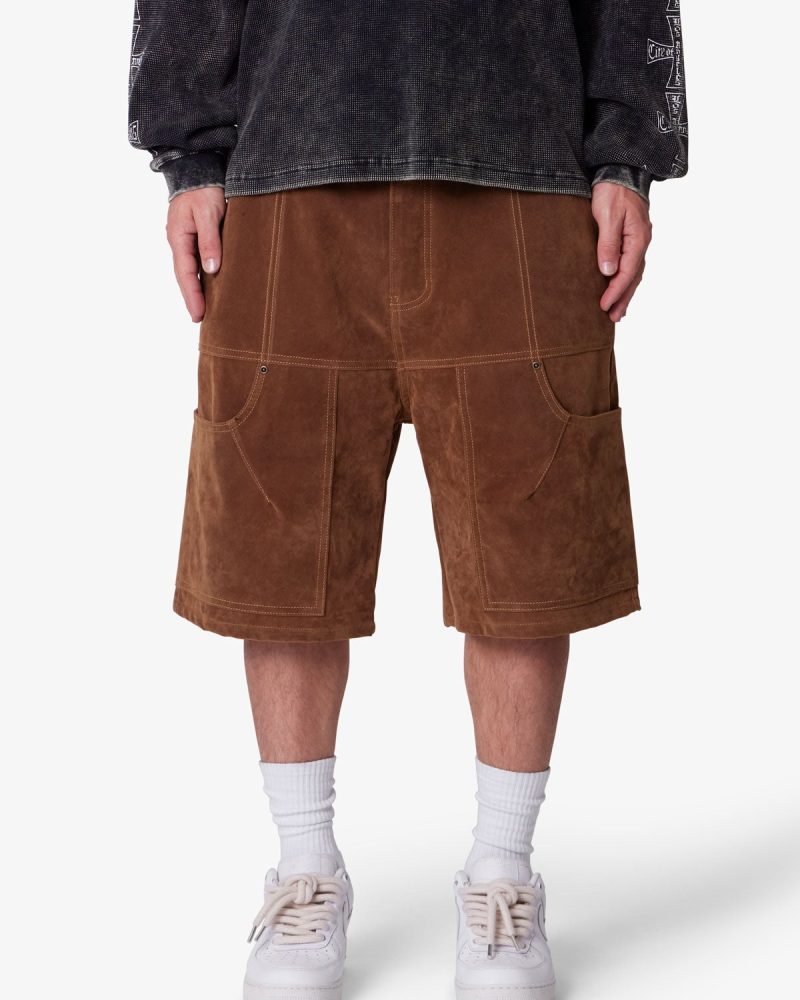 Baggy Suede Work Shorts - Brown