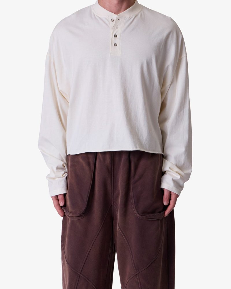 Button Fastened Oversized L/S Tee - Off White