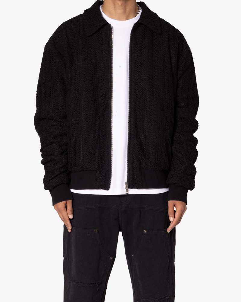Crochet Bomber Jacket - Black