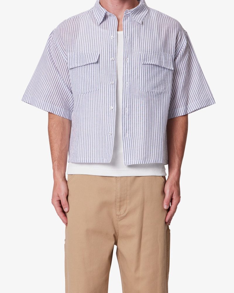 Cropped Boxy Striped S/S Shirt - Blue