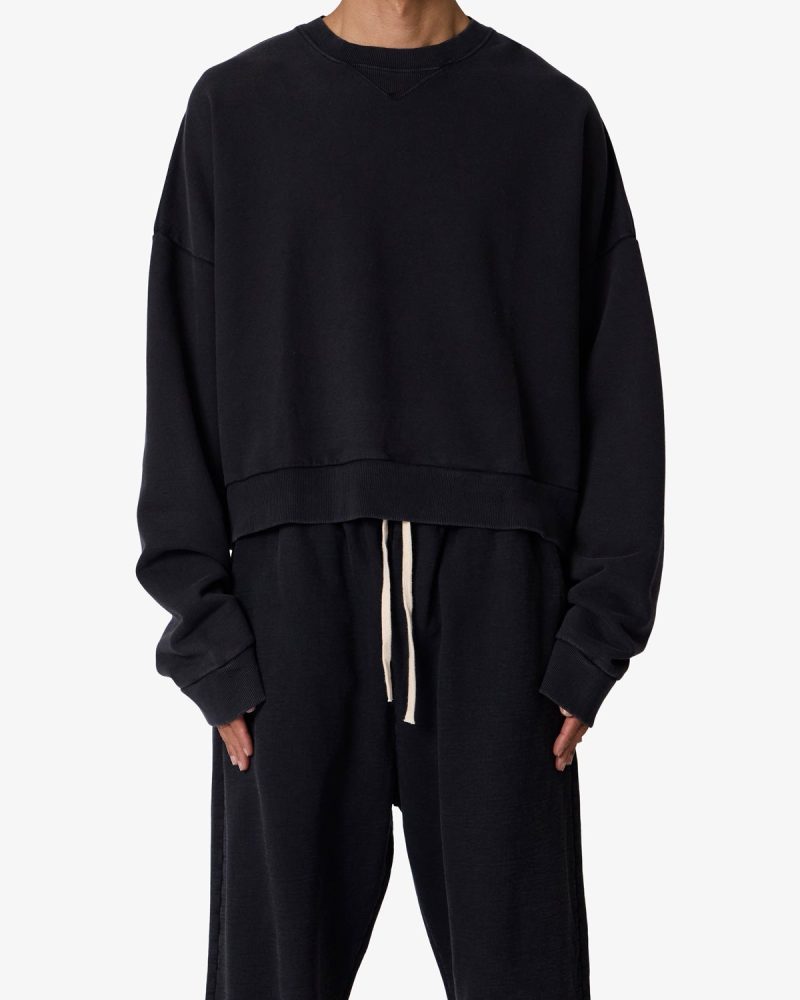 Cropped Crewneck - Washed Black
