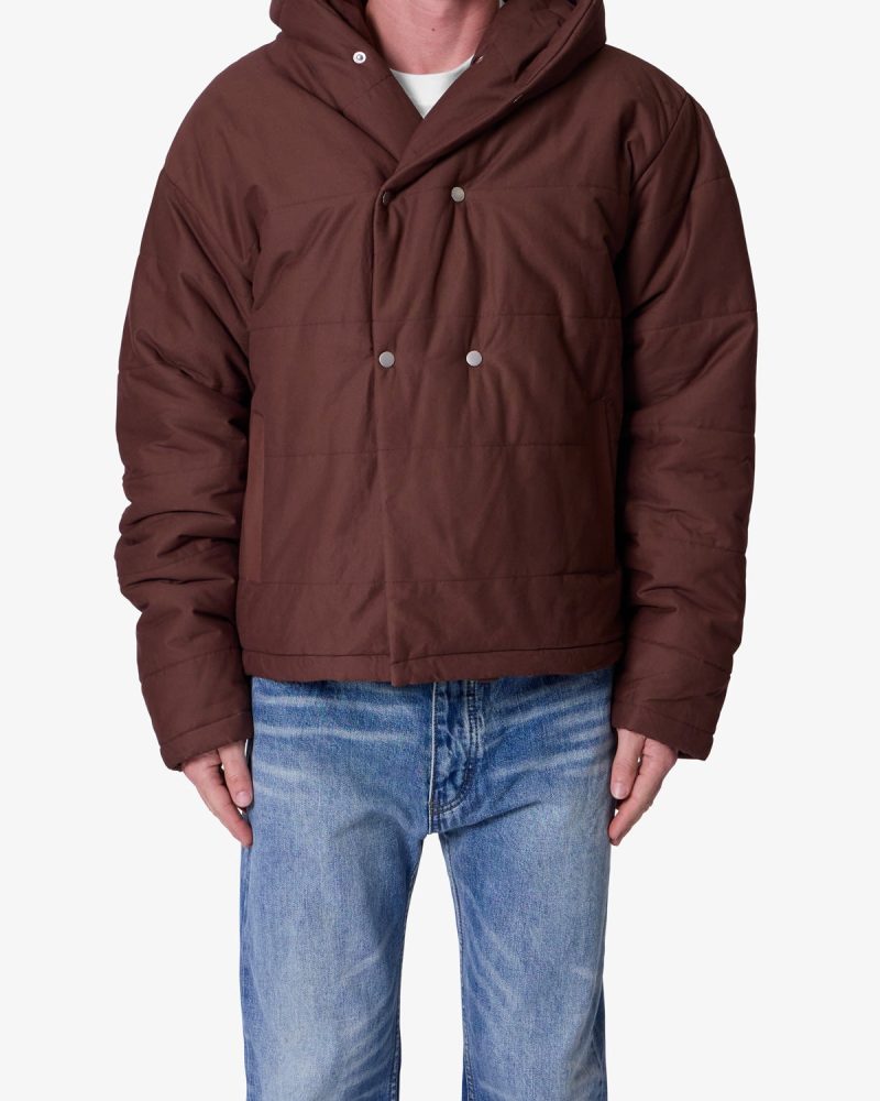 Crossed Trench Puffer Jacket - Brown
