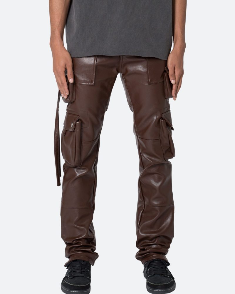 D152 Leather Cargo Pants - Brown