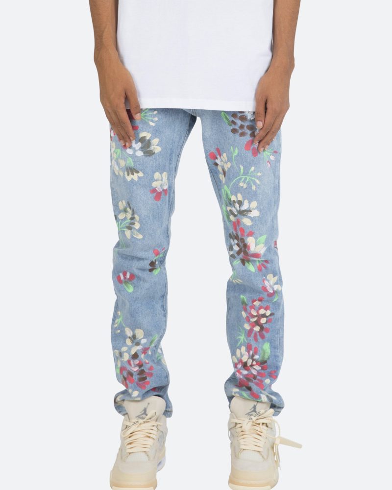D27 Floral Straight Denim - Blue