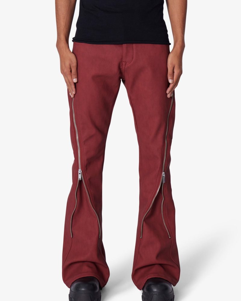 D519 Leather Zipper Flare Pants - Red