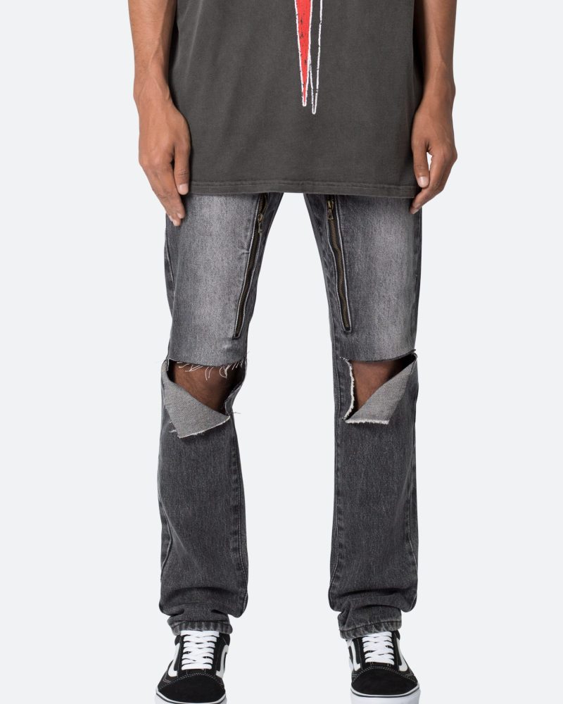D530 Zipper Straight Denim - Washed Black