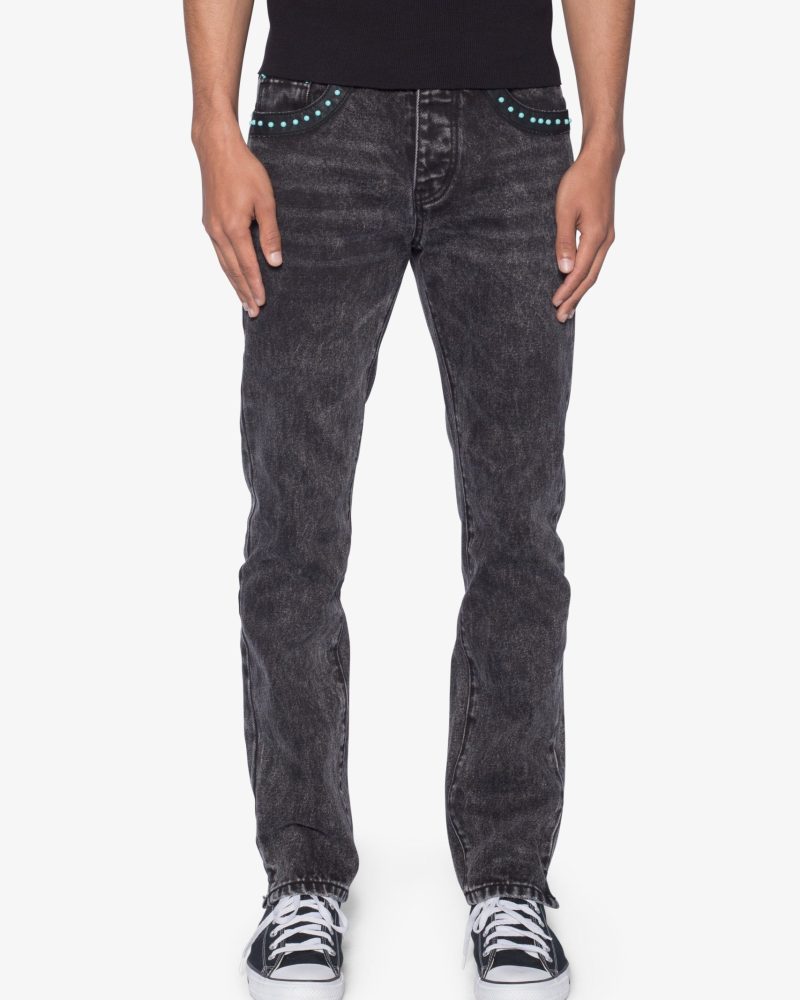 D701 Studded Turquoise Denim - Black