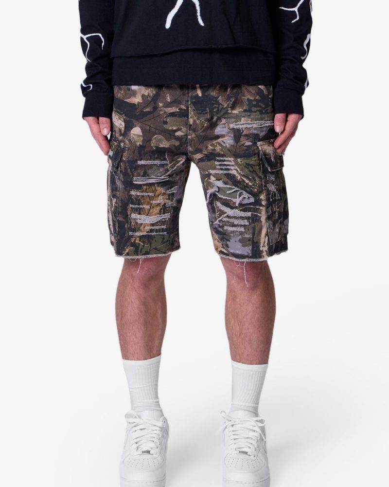Distressed Cargo Shorts - Forest Camo