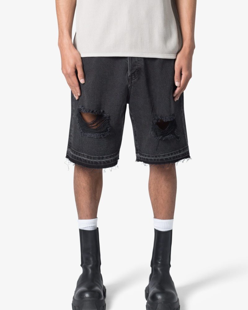 Distressed Denim Shorts - Black