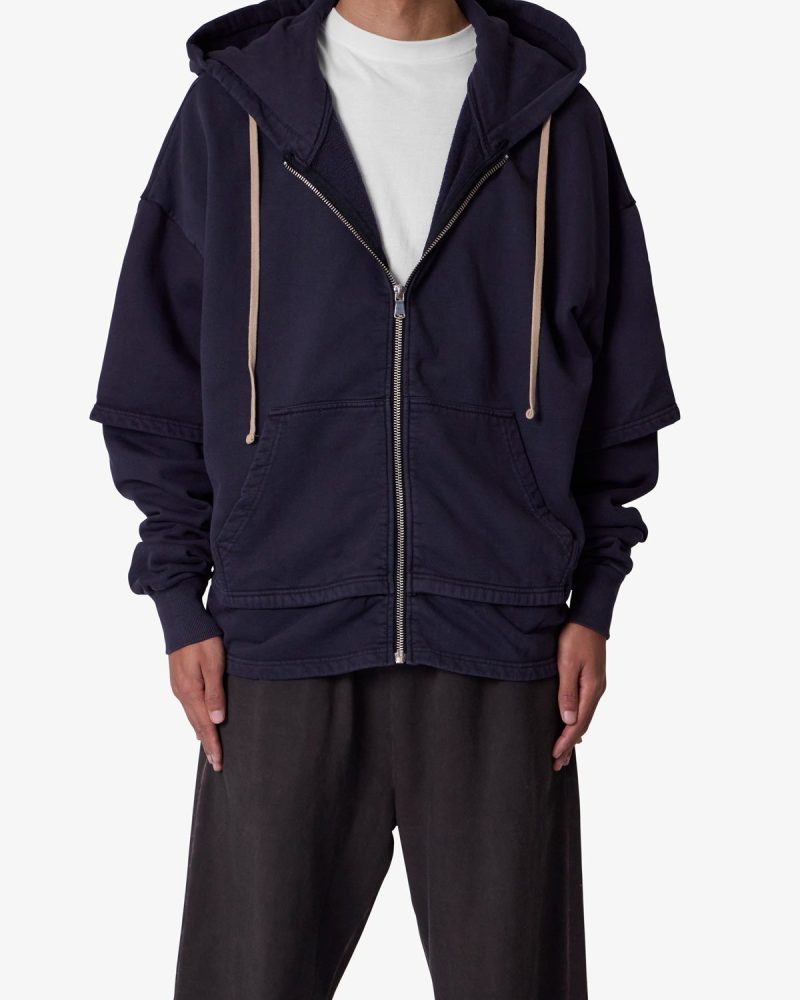 Double Layer Zipper Sweater - Washed Black