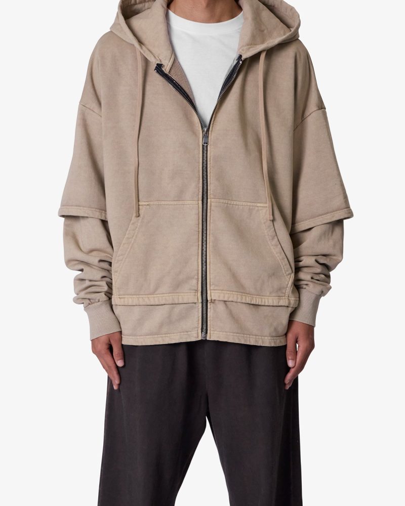 Double Layer Zipper Sweater - Washed Earth