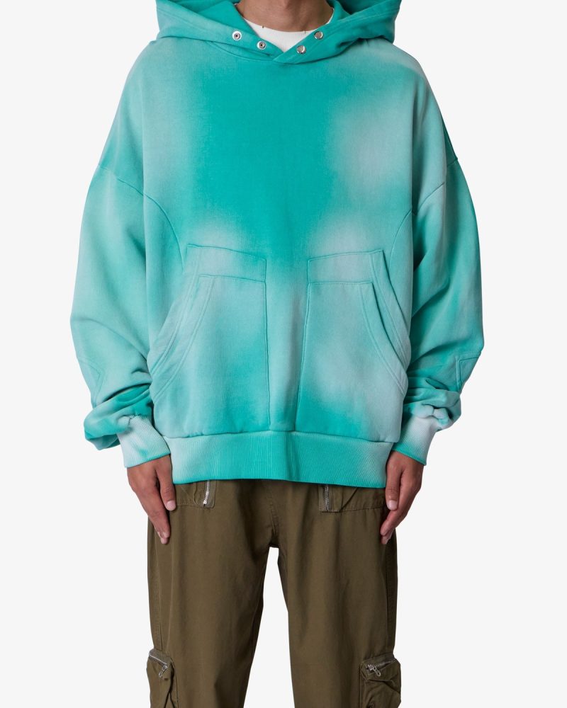 Double Pouch Sprayed Hoodie - Green