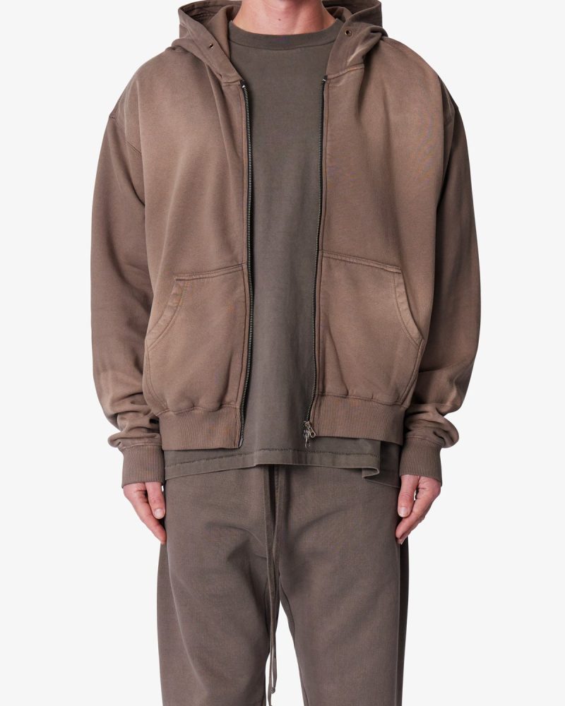 Faded Basic Zip Up Hoodie - Muddy Grey