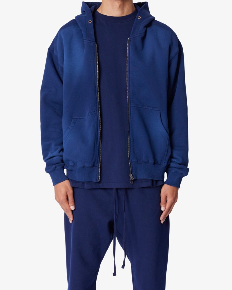 Faded Basic Zip Up Hoodie - Navy