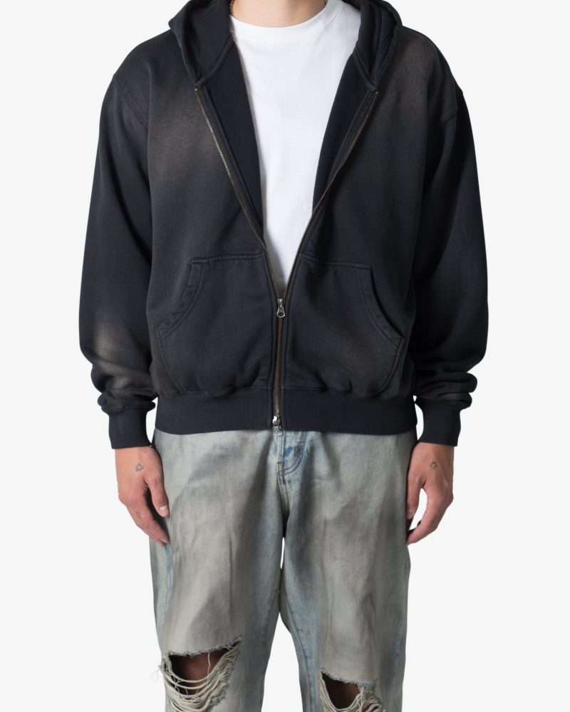 Faded Basic Zip Up Hoodie - Washed Black