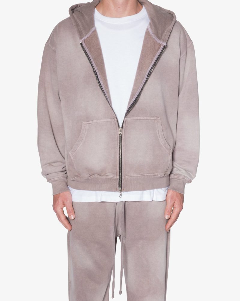 Faded Basic Zip Up Hoodie - Washed Mauve