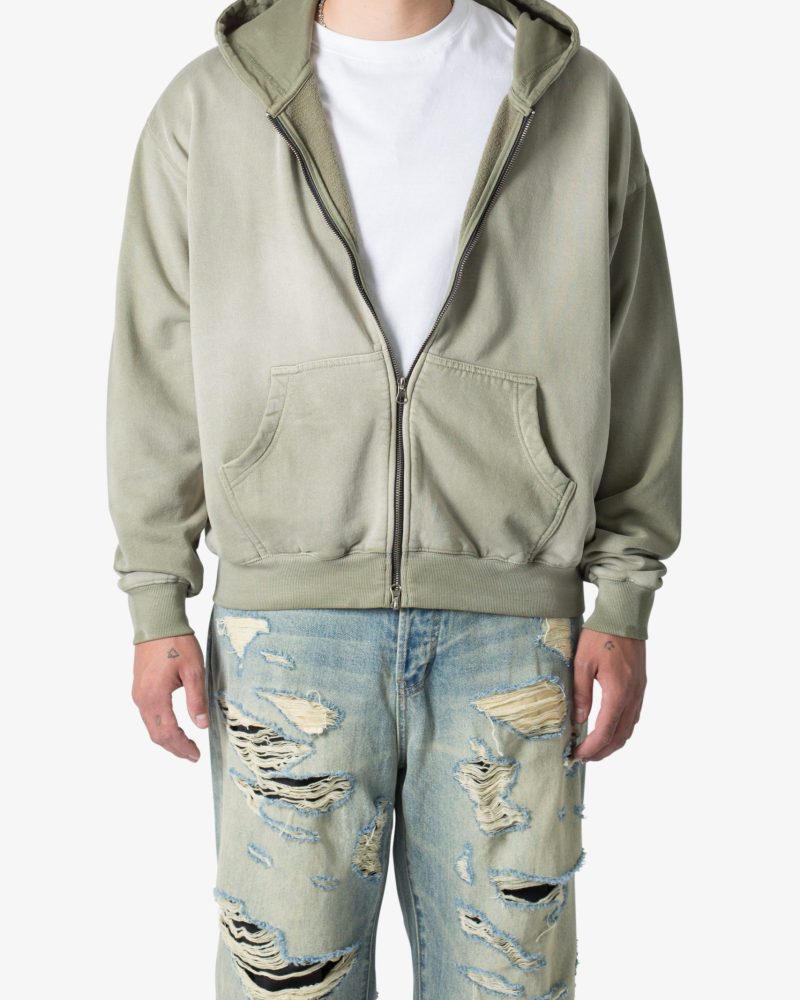 Faded Basic Zip Up Hoodie - Washed Olive