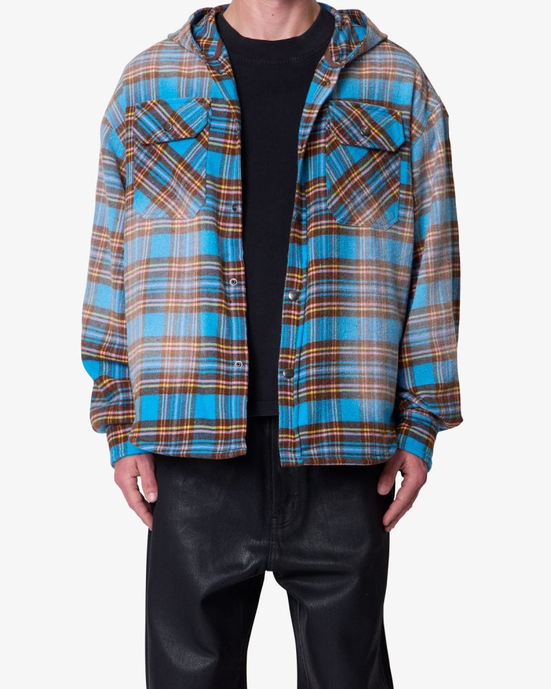 Faded Hooded Flannel Shirt - Washed Blue