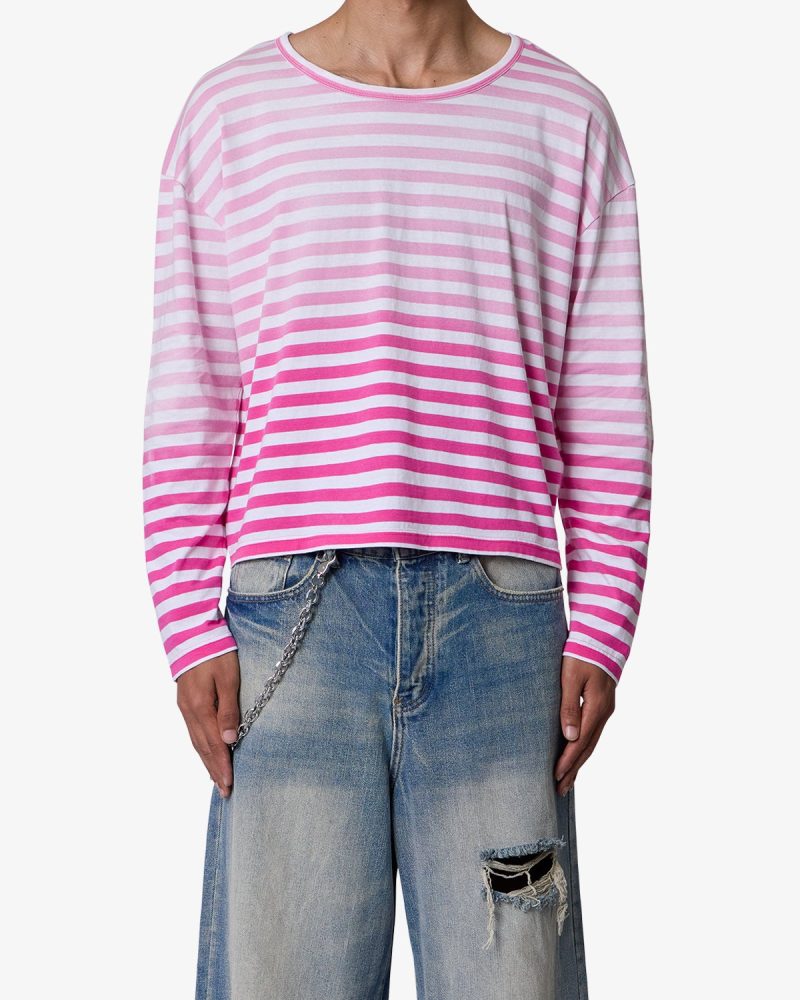 Faded Stripe L/S Tee - Pink/White
