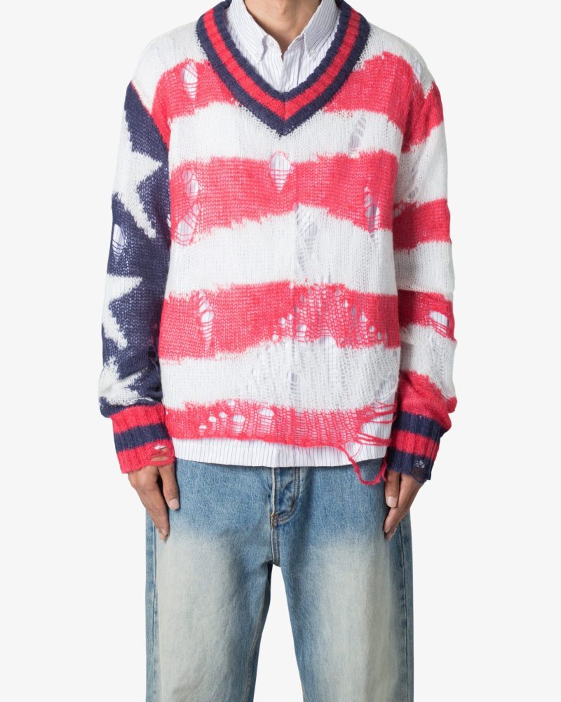 Flag Loose Knitted Sweater - Red/Blue
