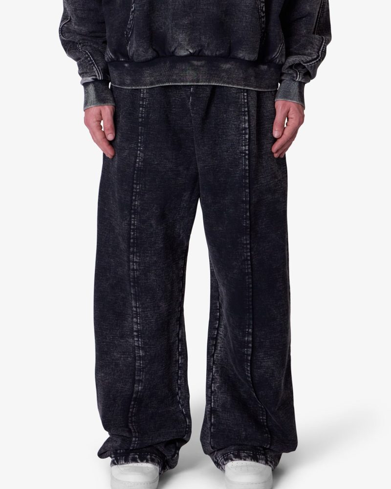 Frayed Seam Acid Wash Sweatpants - Black