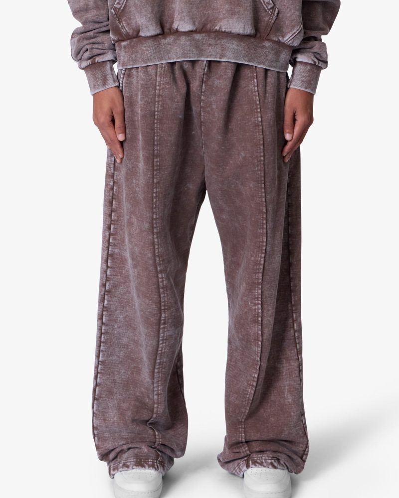 Frayed Seam Acid Wash Sweatpants - Brown