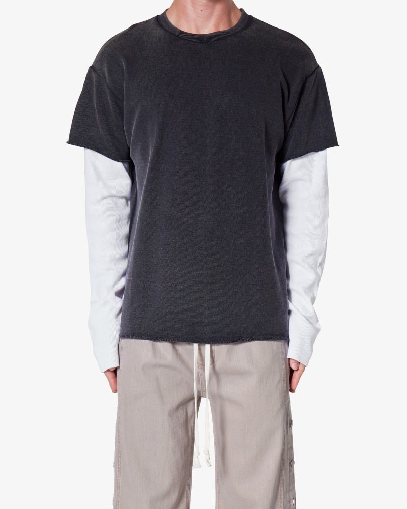 French Terry Double Layer Thermal L/S Tee - Washed Black