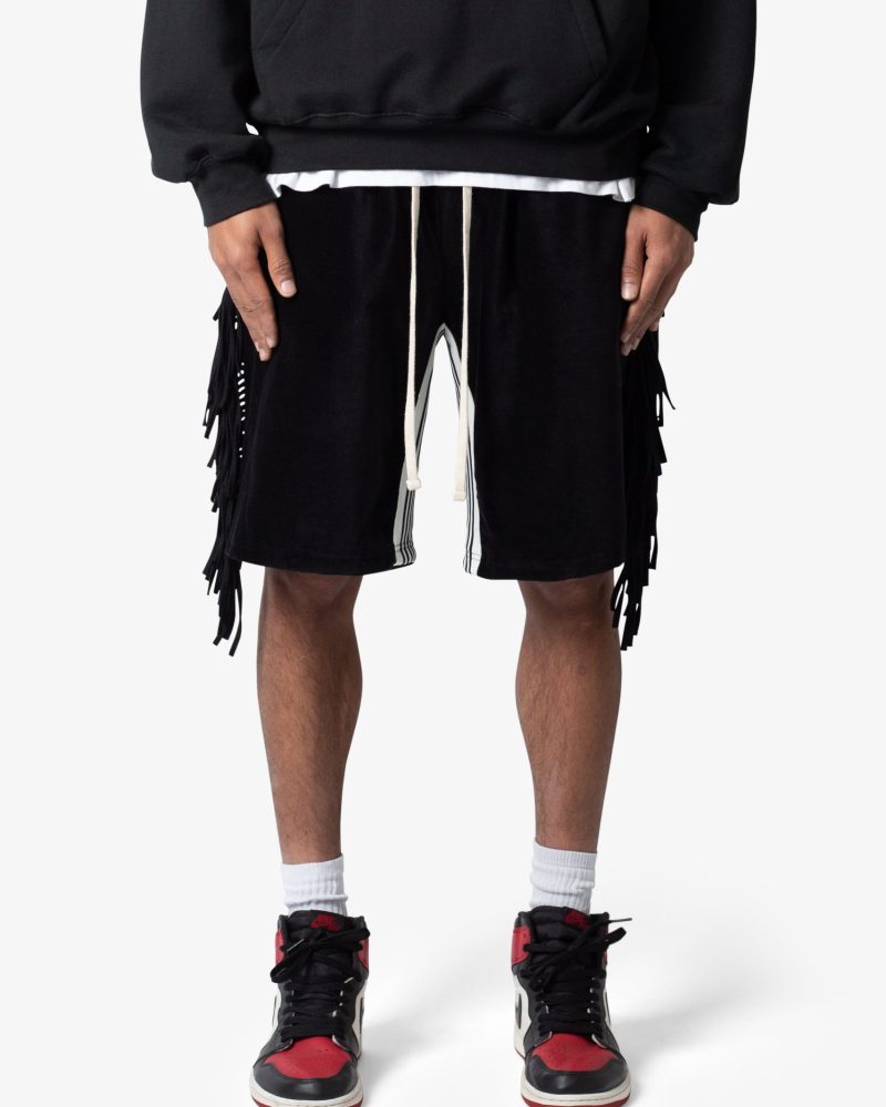 Fringe Velour Sweatshorts - Black