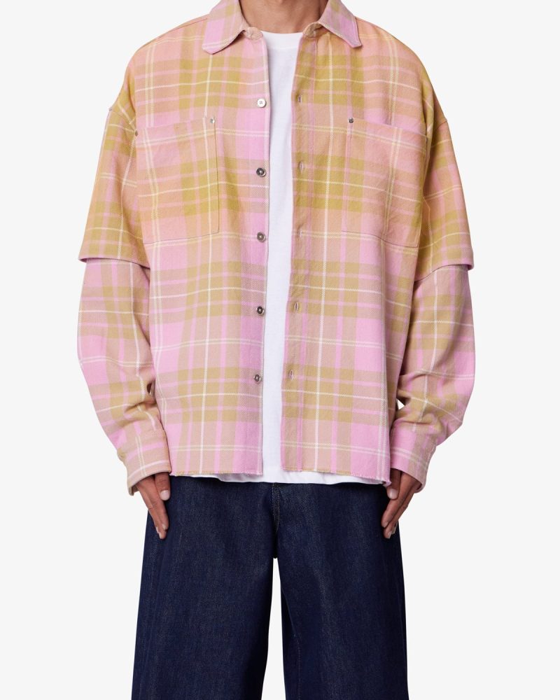Dip Fade Flannel Shirt - Pink