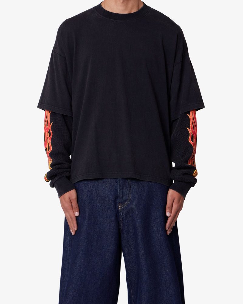 Double Layer Thermal Sleeve Tee - Washed Black