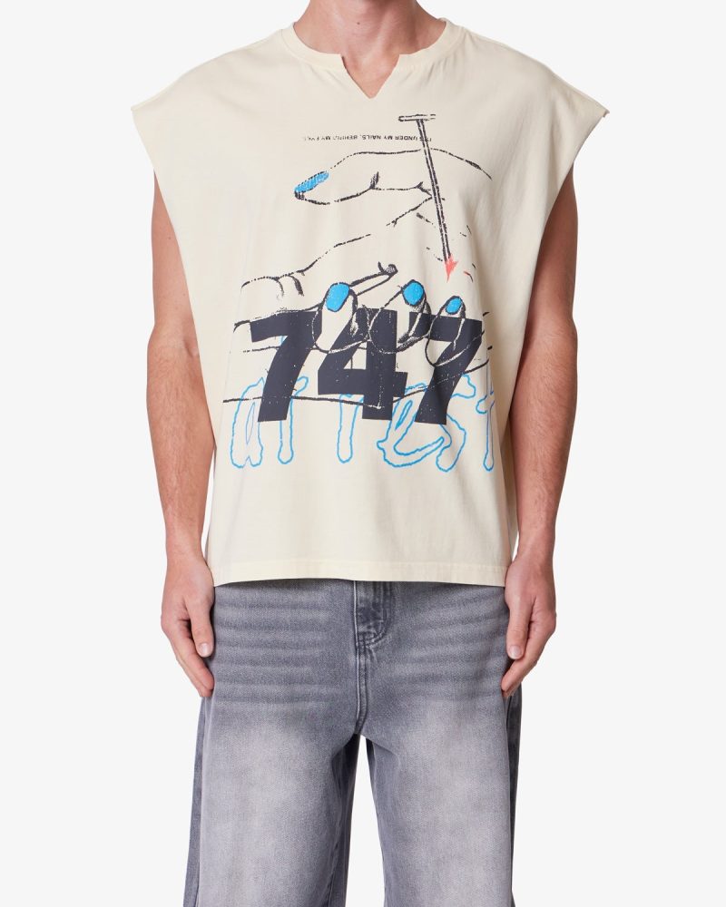 Nail Printed Cut Off Tee - Antique White