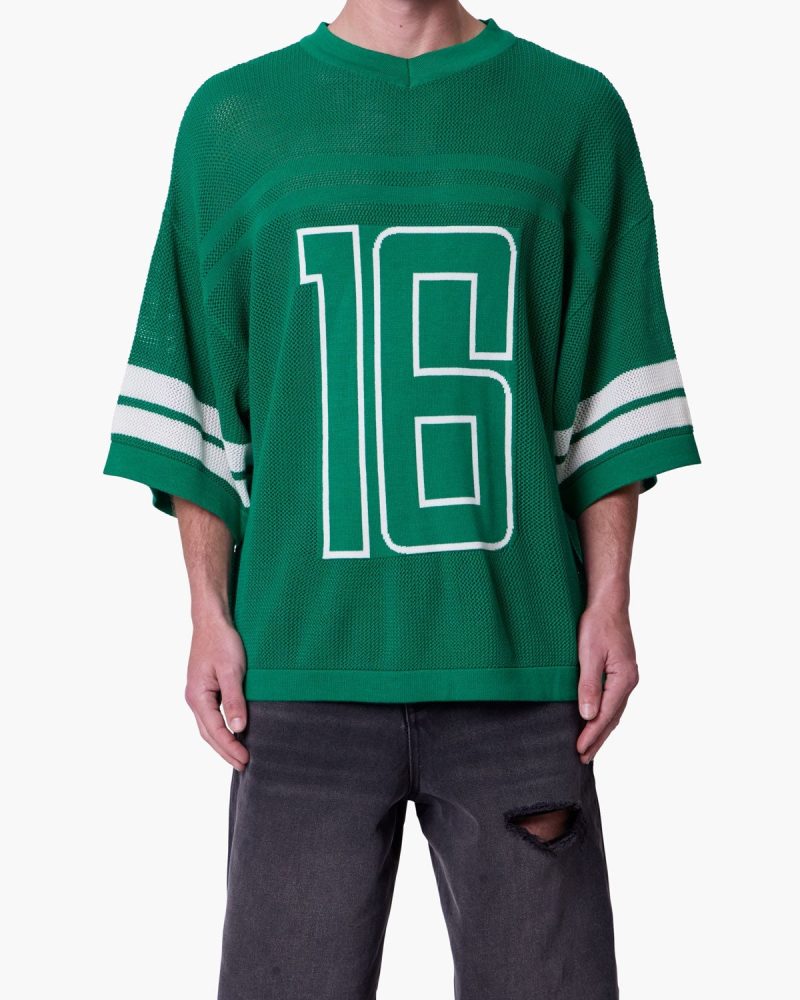 Open Knit Varsity Jersey Shirt - Kelly Green