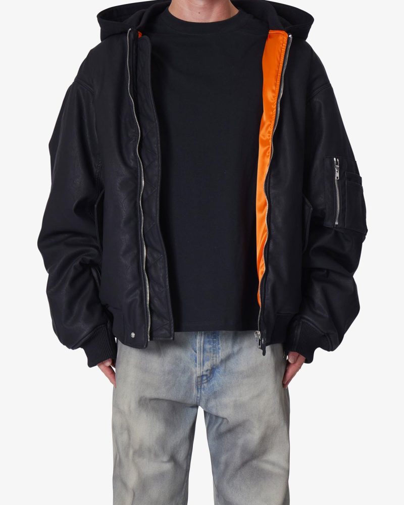 Oversized Hooded Bomber Jacket - Black