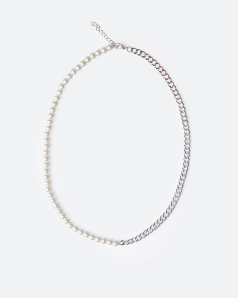 Pearl and Cuban Chain Necklace - Off White