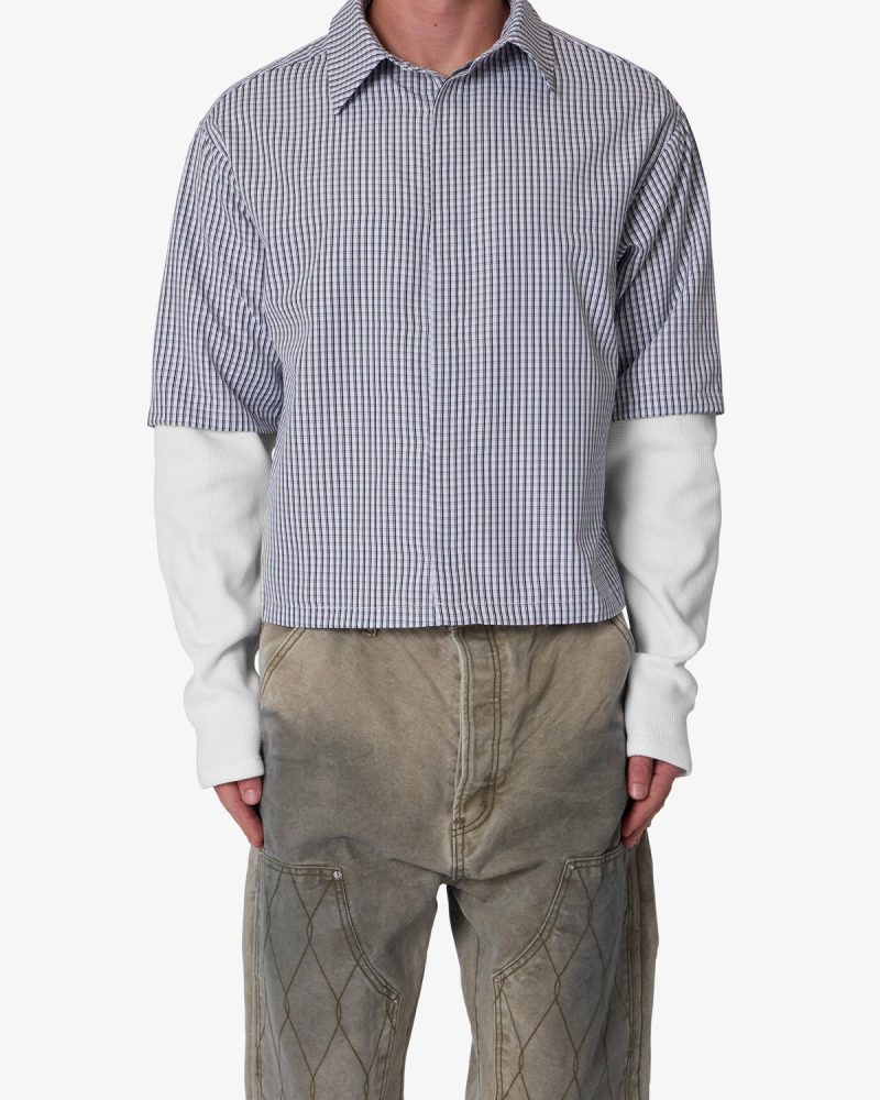 Poplin Thermal Cropped Shirt - Black/White