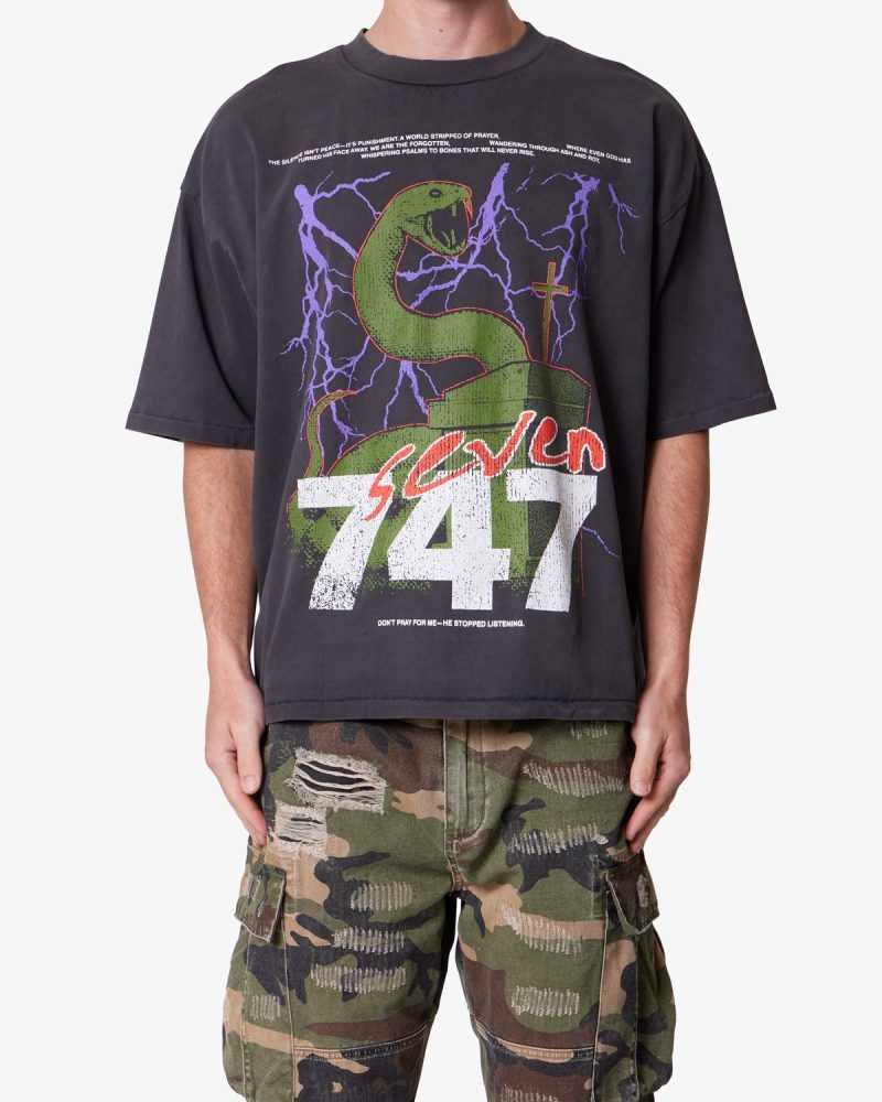 Snake 747 Printed Tee - Washed Black