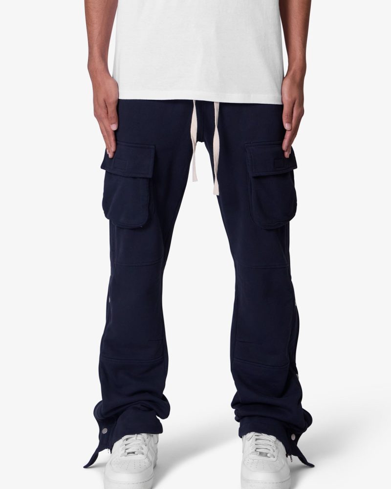 Snap Front Fleece Cargo Pants - Washed Black