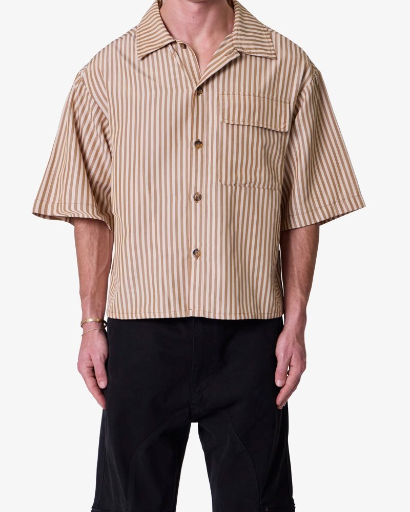 Striped One Pocket Pajama Shirt - Brown/Cream