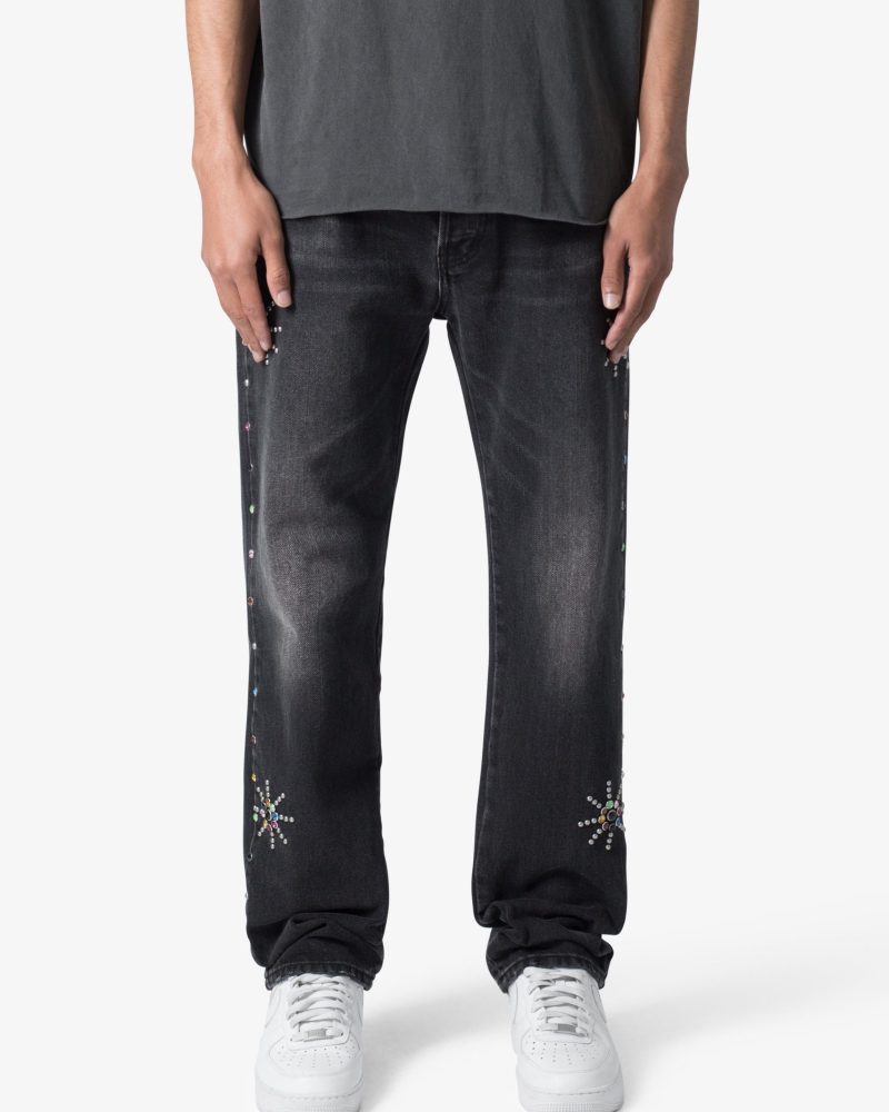 V376 Studded Baggy Denim - Washed Black