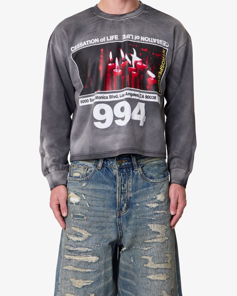Cessation of Life Printed L/S Tee - Washed Black